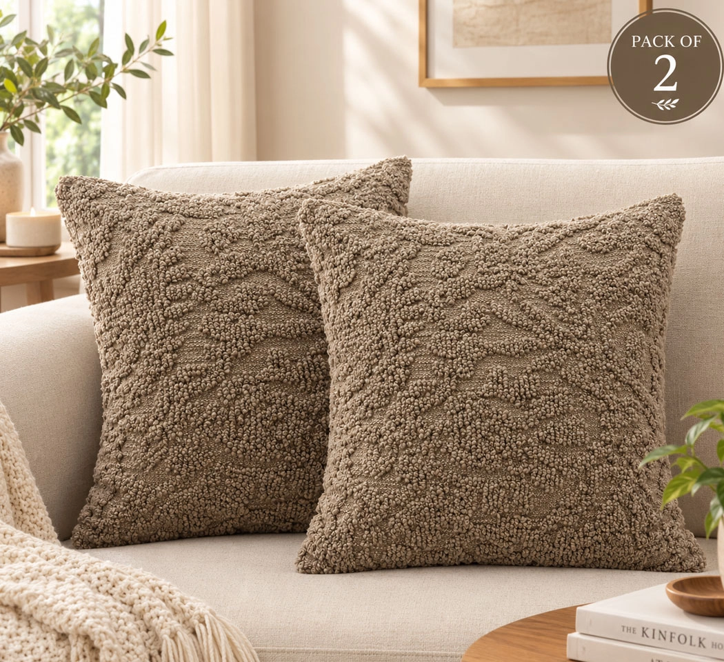 Taupe Brown Loop Textured Cushion Covers – Pack of 2 | Decorative Sofa Cushions
